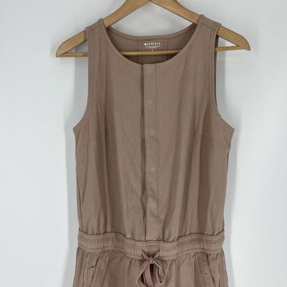 Athleta Farallon Romper Size Small Mocha Latte Sleeveless Shorts Stretch Knit - Picture 2 of 8
